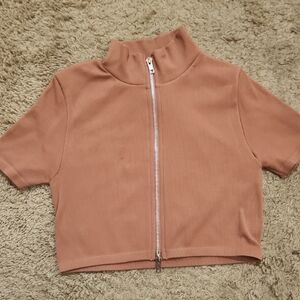 Pink Zip-Up Crop Top